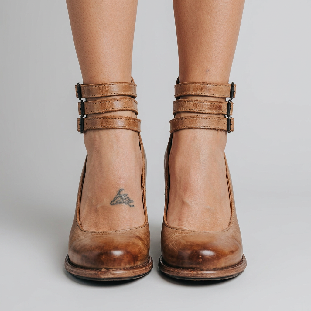 Women’s Cutout Ankle Boots Buckle Strap – Block Heel Statement Boots