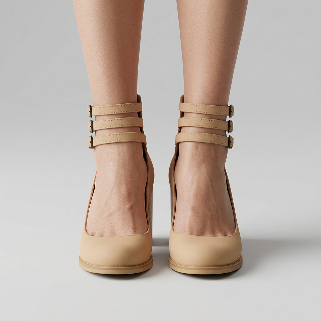 Women’s Cutout Ankle Boots Buckle Strap – Block Heel Statement Boots
