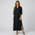 Women’s Button Front Shirt Dress Longline – Relaxed Everyday Midi Dress