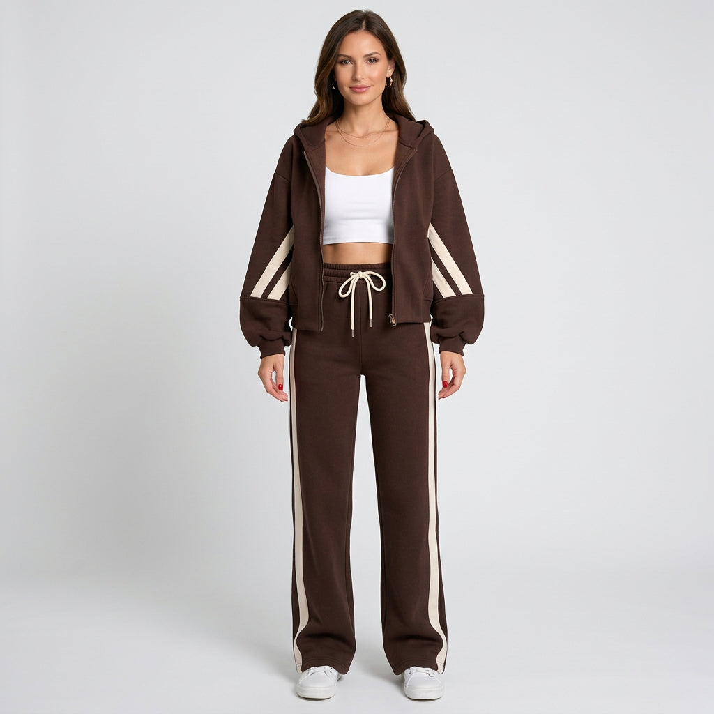 Women Two Piece Tracksuit Set Zip Jacket Wide Leg Pants Casual Everyday