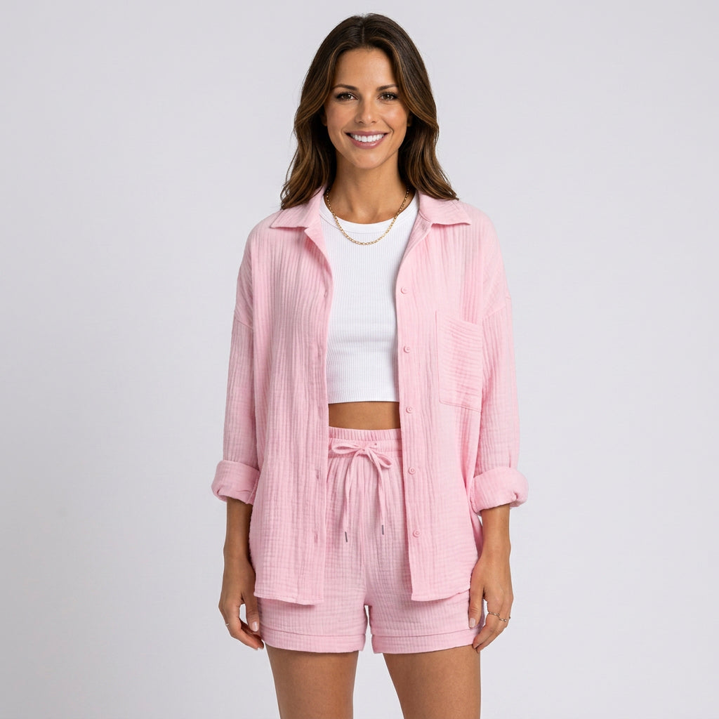 Women Pink Shirt and Shorts Set