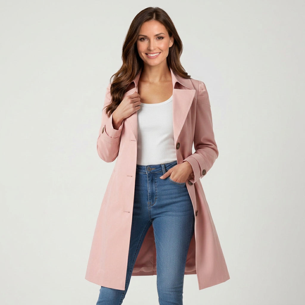 Women’s Button Front Trench Coat – Mid Length Trench Coat