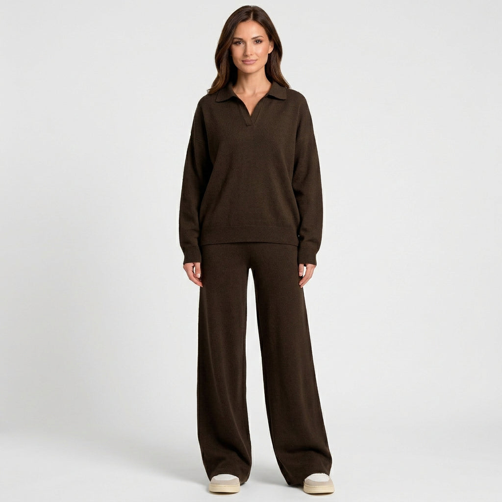 Women Knit Two Piece Set Long Sleeve Wide Leg Pants Casual Everyday