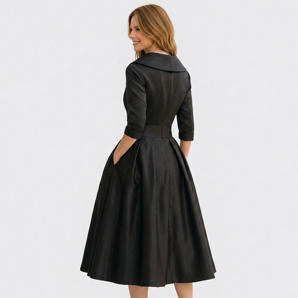 Women’s Wrap Midi Dress Collared Neck – Elegant Occasion Dress