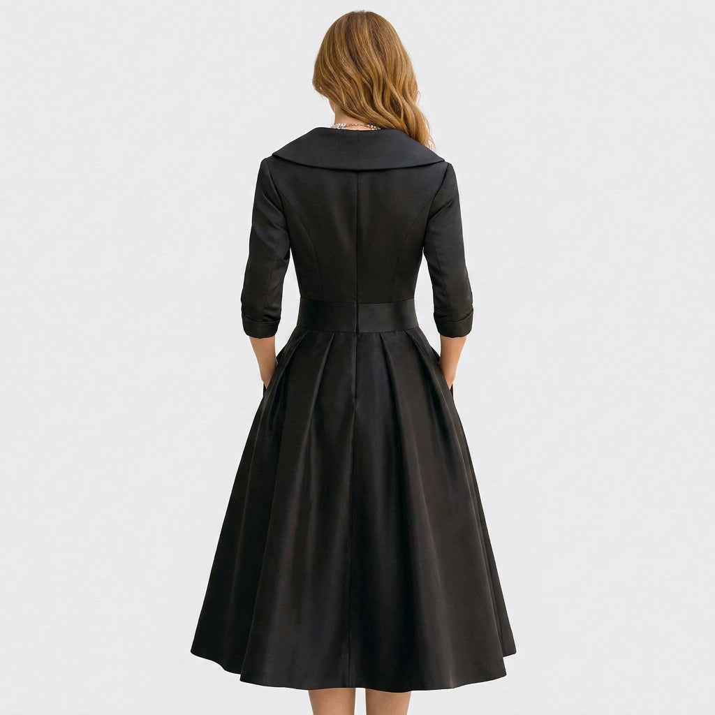 Women’s Wrap Midi Dress Collared Neck – Elegant Occasion Dress