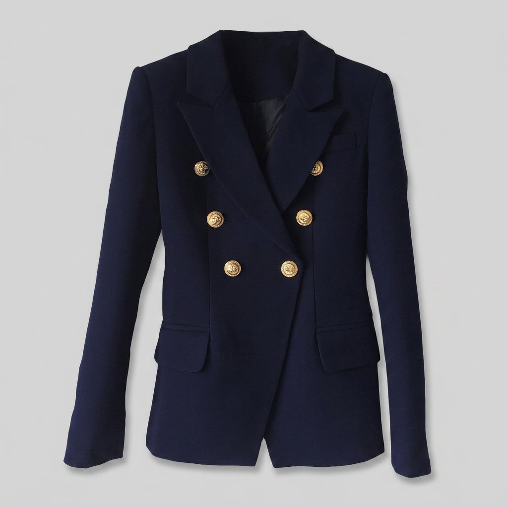 Women’s Double Breasted Blazer Gold Button Detail – Tailored Smart Jacket