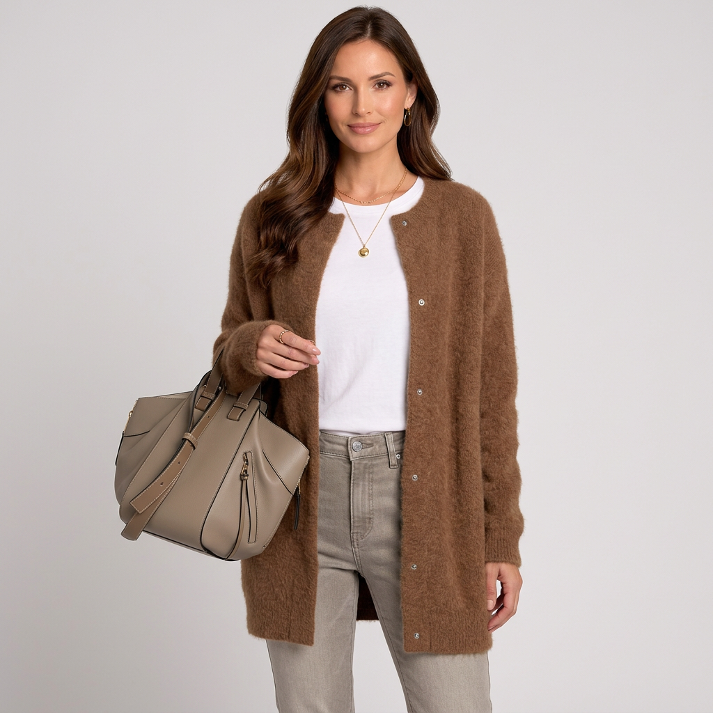 Women’s Fuzzy Knit Cardigan Coat – Soft Button Front Cardigan