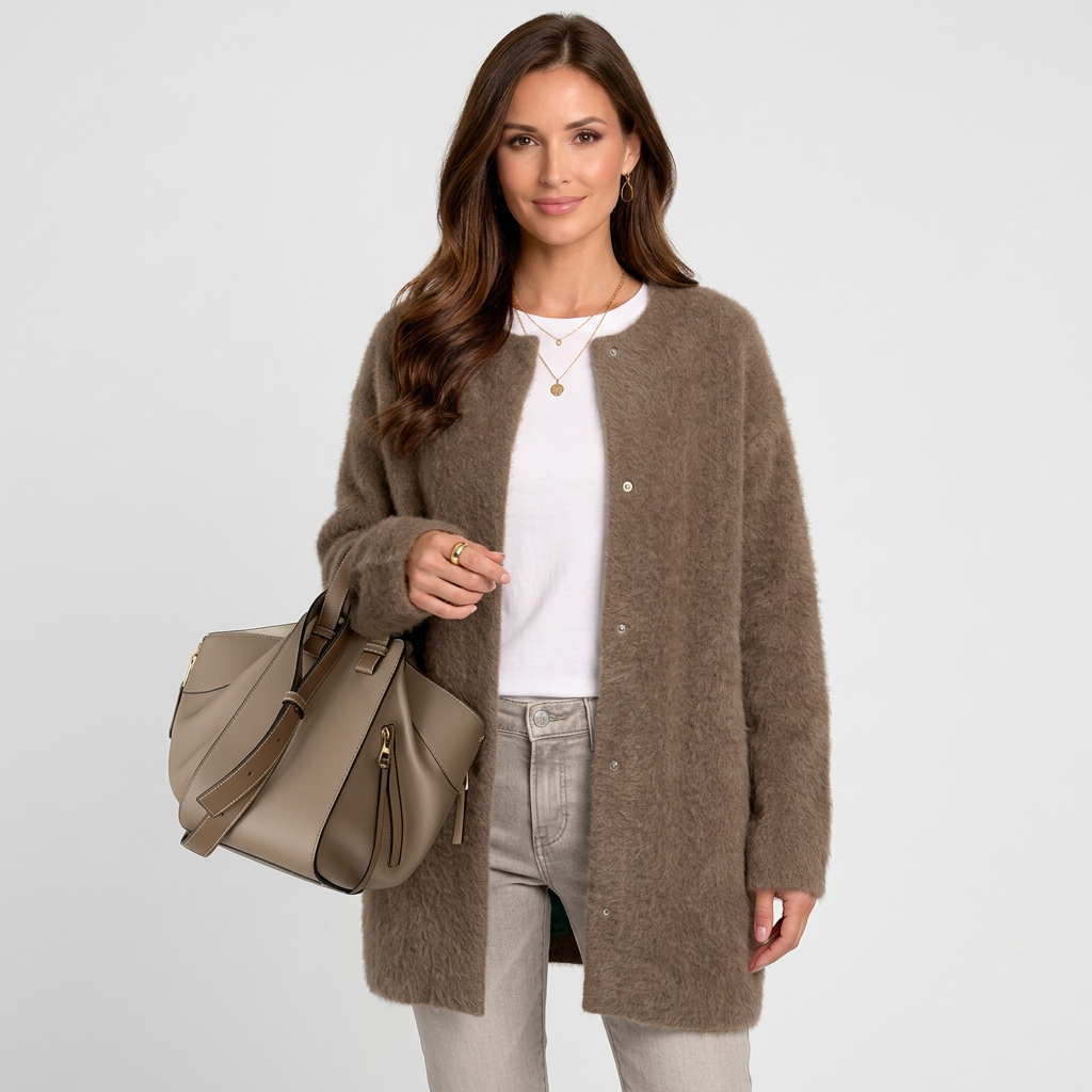 Women’s Fuzzy Knit Cardigan Coat – Soft Button Front Cardigan