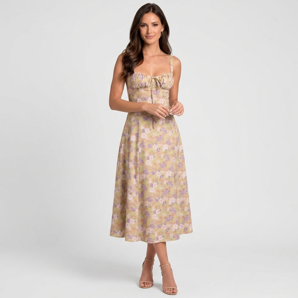 Women Fit and Flare Midi Dress Spaghetti Strap - Occasion Dress