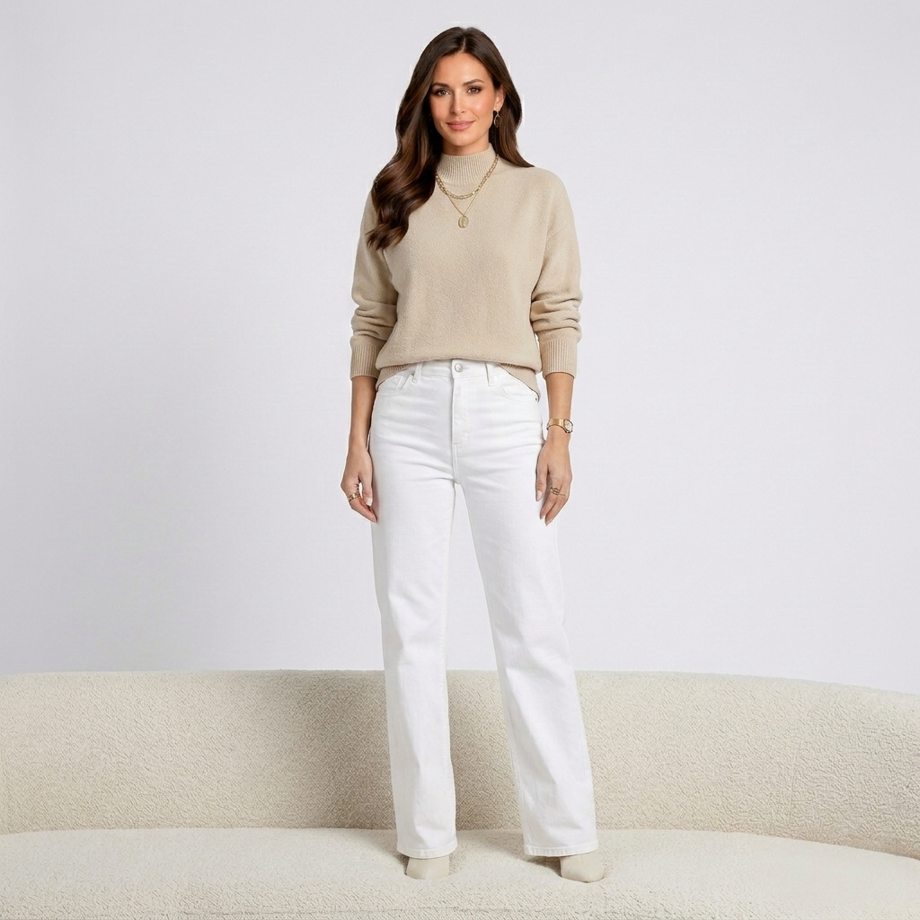 Women’s Mock Neck Knit Sweater – Long Sleeve Ribbed Cuff Pullover