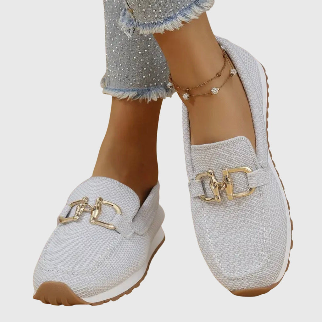 Women’s Slip On Loafers Metal Detail – Casual Comfort Flat Shoes