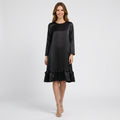 Women’s Satin Midi Dress Long Sleeve – Ruffle Hem Occasion Dress