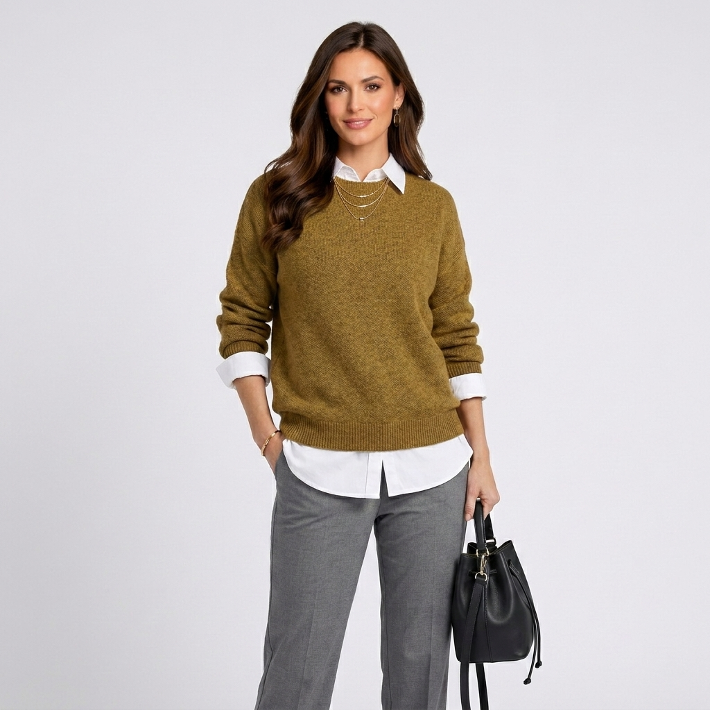 Women’s Oversized Knit Sweater – Crew Neck Long Sleeve Casual Pullover