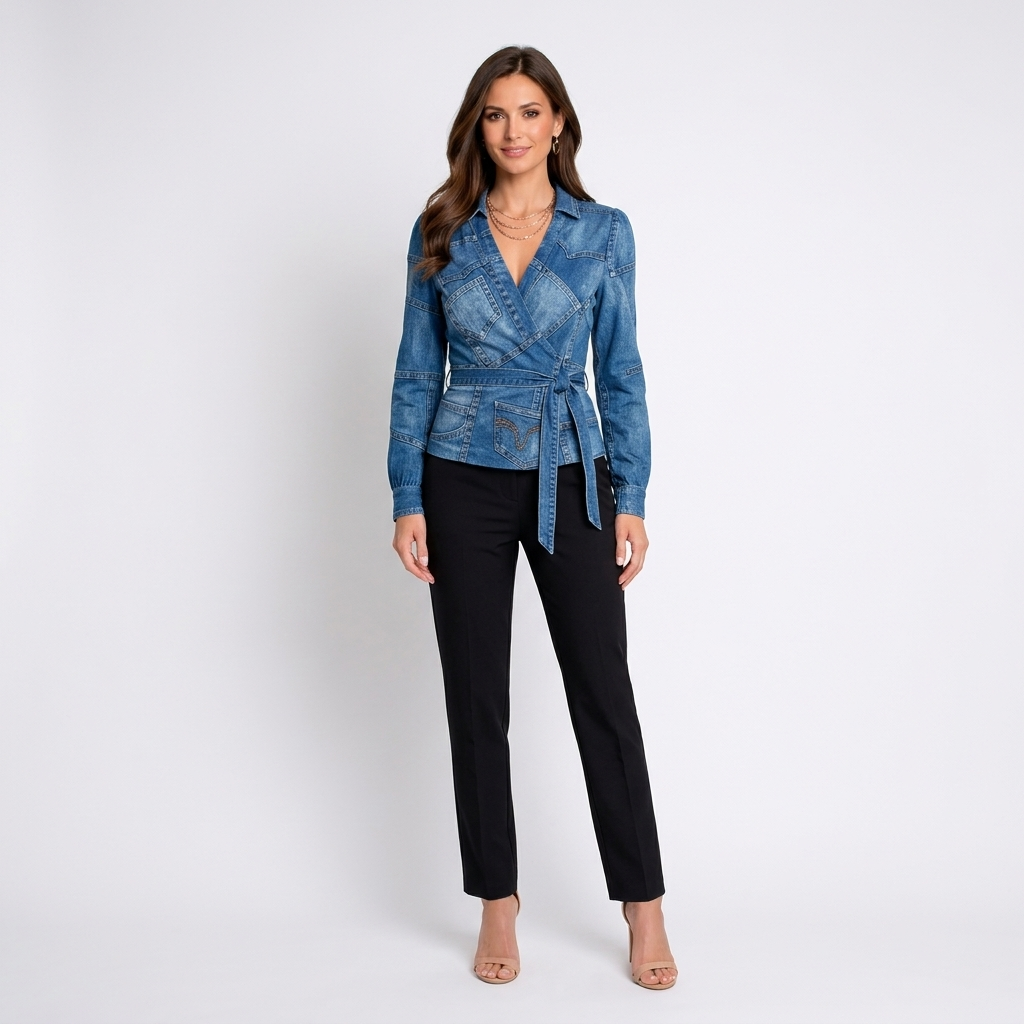 Women’s Long Sleeve Wrap Top – V Neck Ruched Fitted Blouse