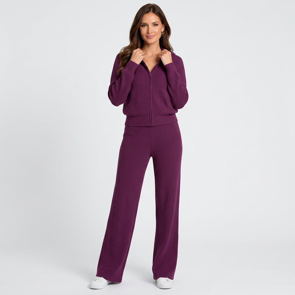 Women Two Piece Zip Jacket Set Wide Leg Pants Casual Everyday