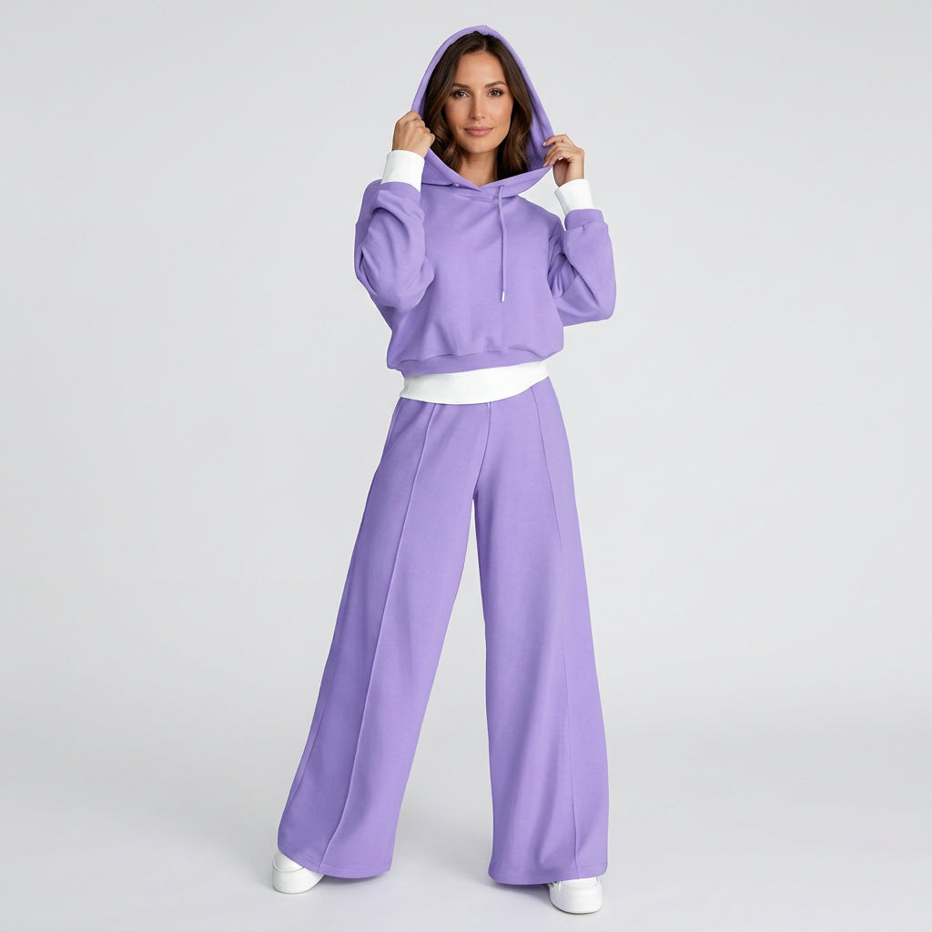 Women Two Piece Hoodie Set Wide Leg Pants Casual Everyday