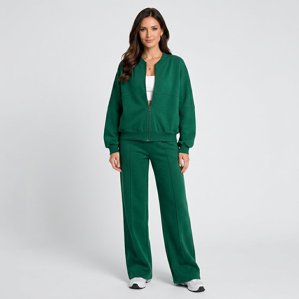 Women Two Piece Zip Jacket Set Wide Leg Pants Casual Everyday