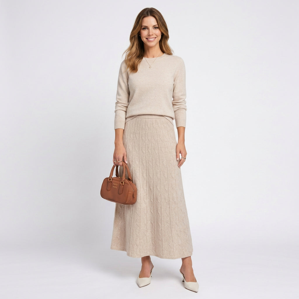 Women’s Knit Midi Skirt A Line – Textured Pull On Sweater Skirt