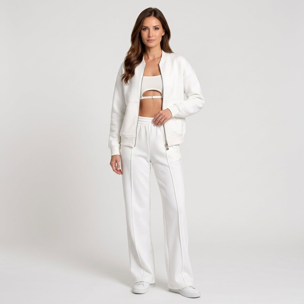 Women Two Piece Zip Jacket Set Wide Leg Pants Casual Everyday