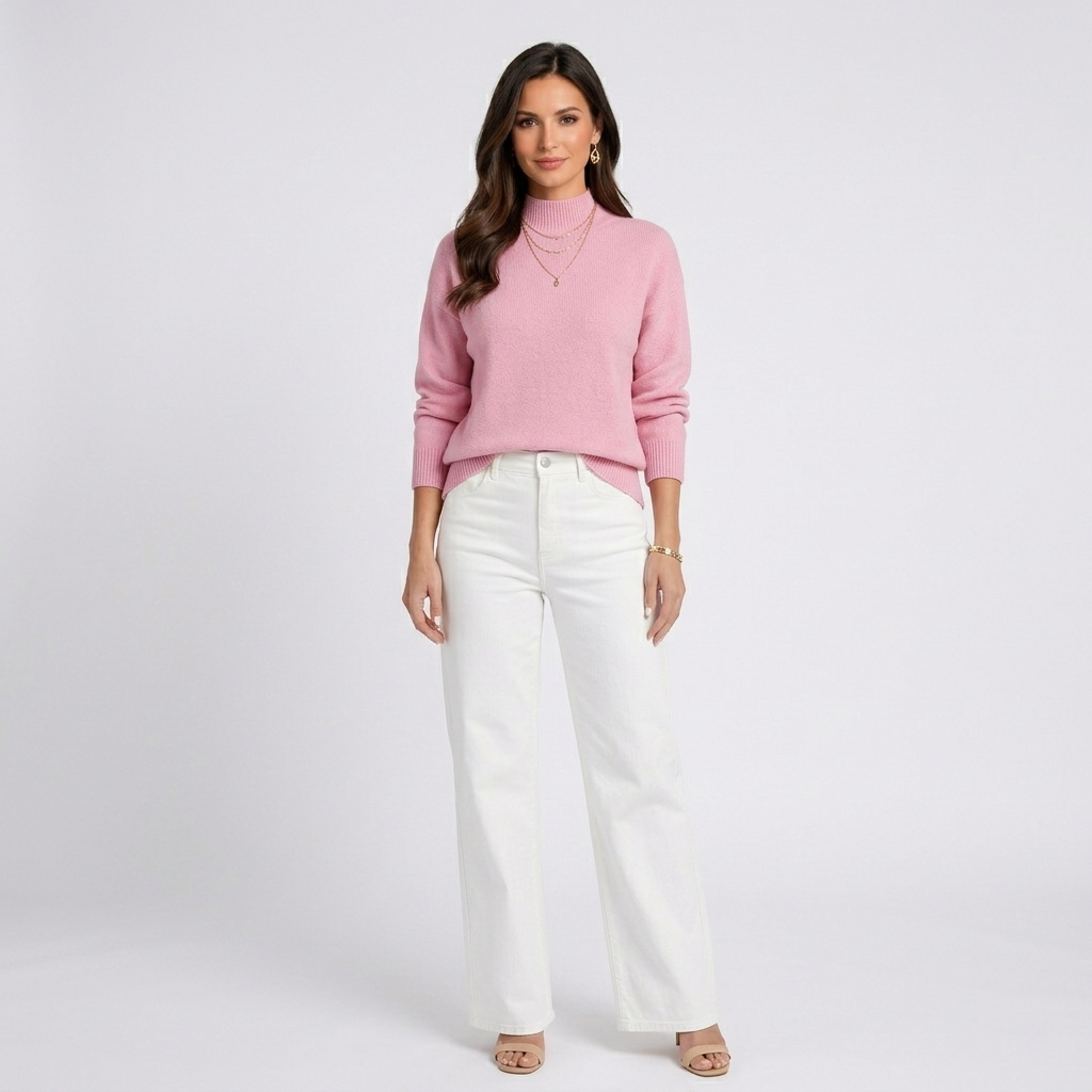 Women’s Mock Neck Knit Sweater – Long Sleeve Ribbed Cuff Pullover
