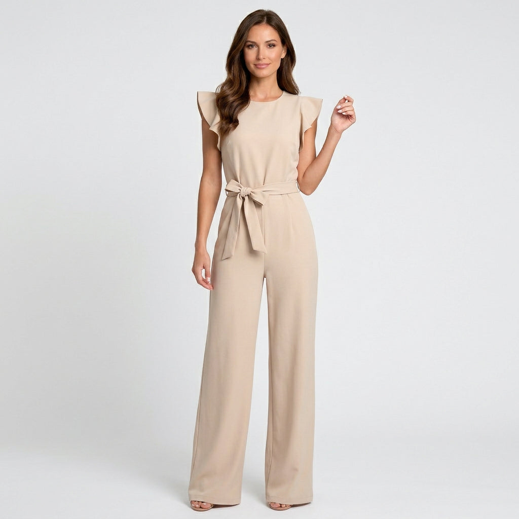 Women’s Wide Leg Jumpsuit Belted Waist – Flutter Sleeve Occasion One Piece