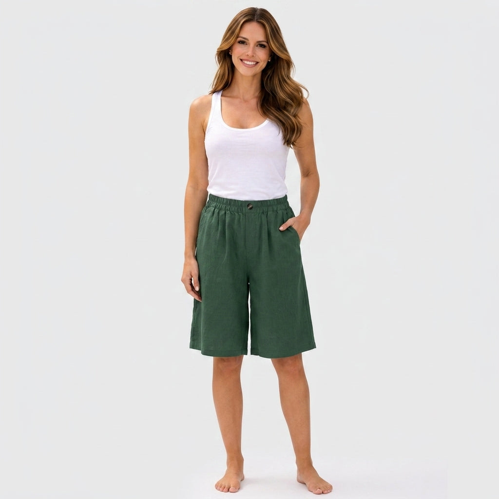 Elastic Waist Bermuda Shorts Women
