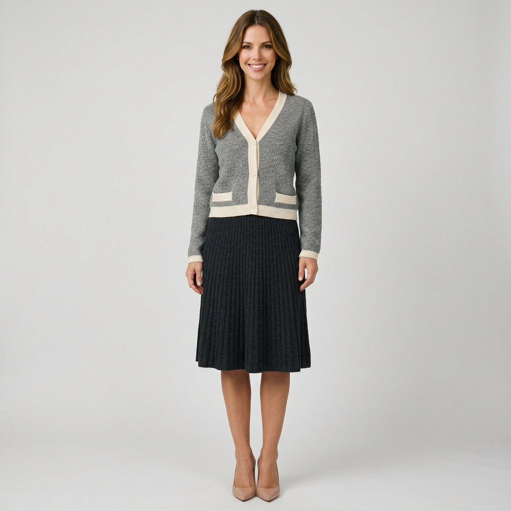 Women’s Pleated Knit Skirt A Line – Midi Sweater Skirt