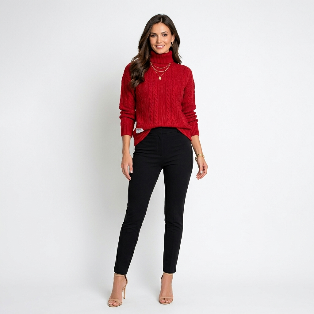 Women’s Cable Knit Turtleneck Sweater – Long Sleeve Ribbed Hem Pullover