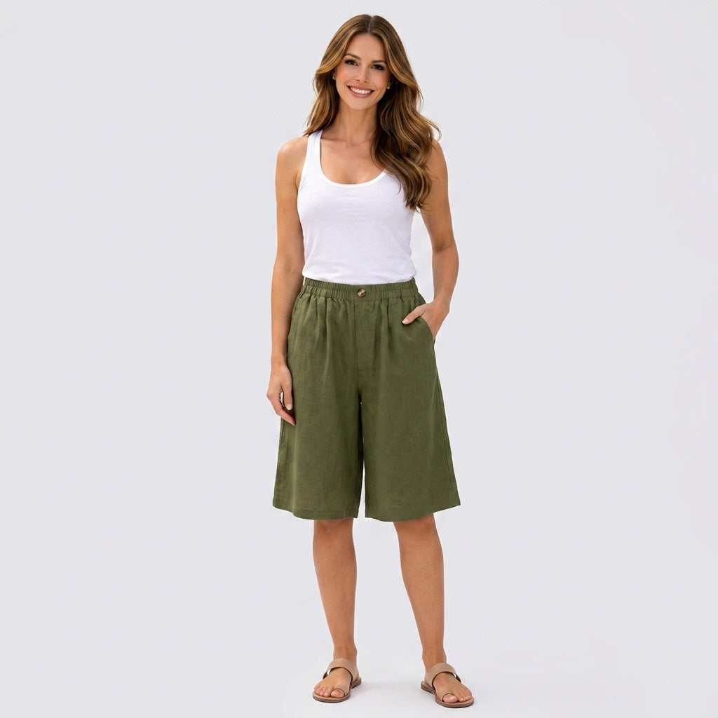 Elastic Waist Bermuda Shorts Women