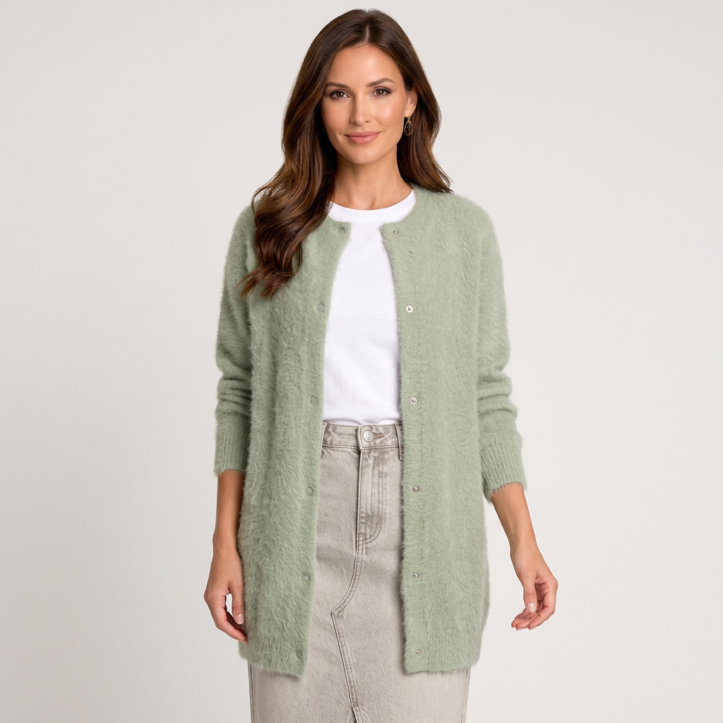 Women’s Fuzzy Knit Cardigan Coat – Soft Button Front Cardigan