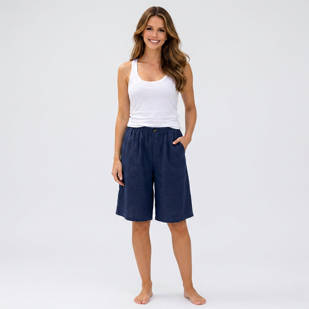 Elastic Waist Bermuda Shorts Women