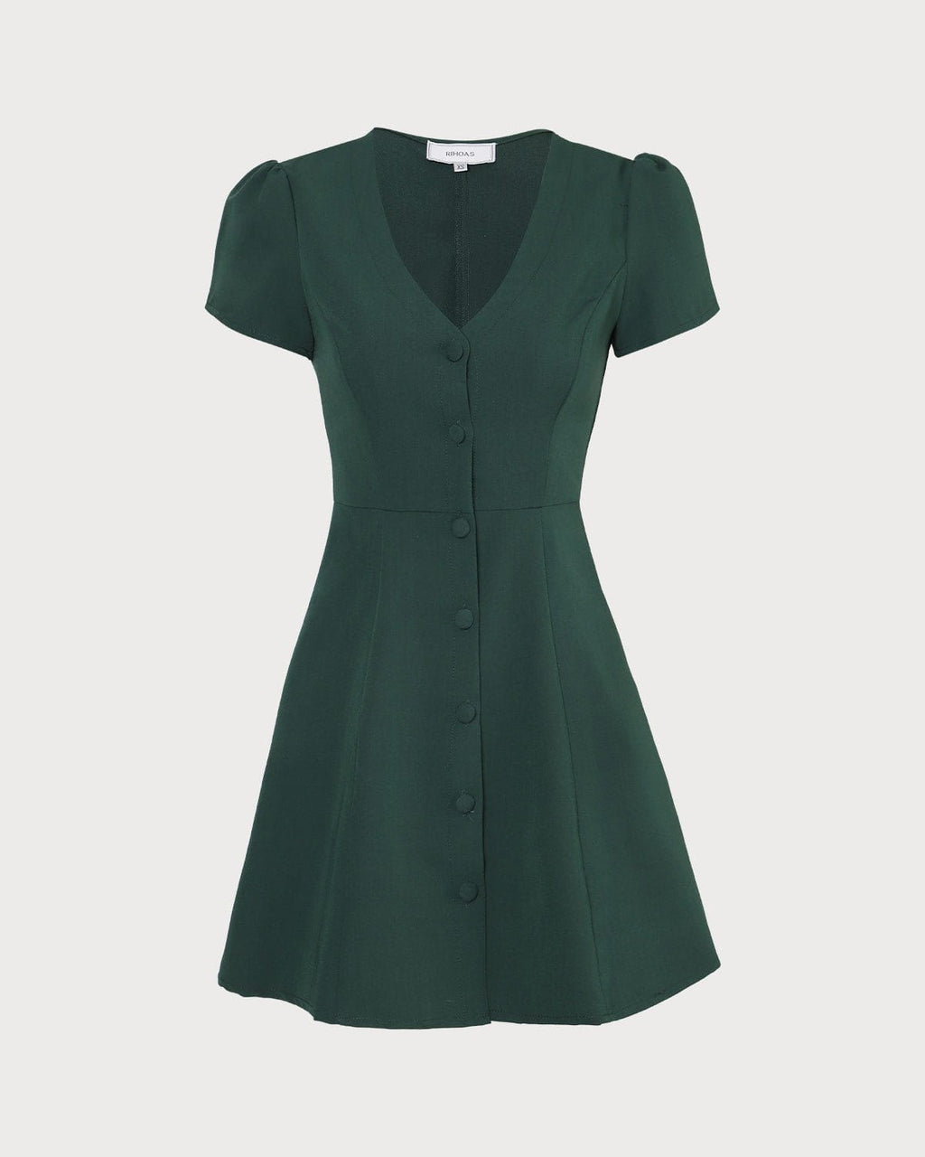 Button Front V Neck Mini Dress Women