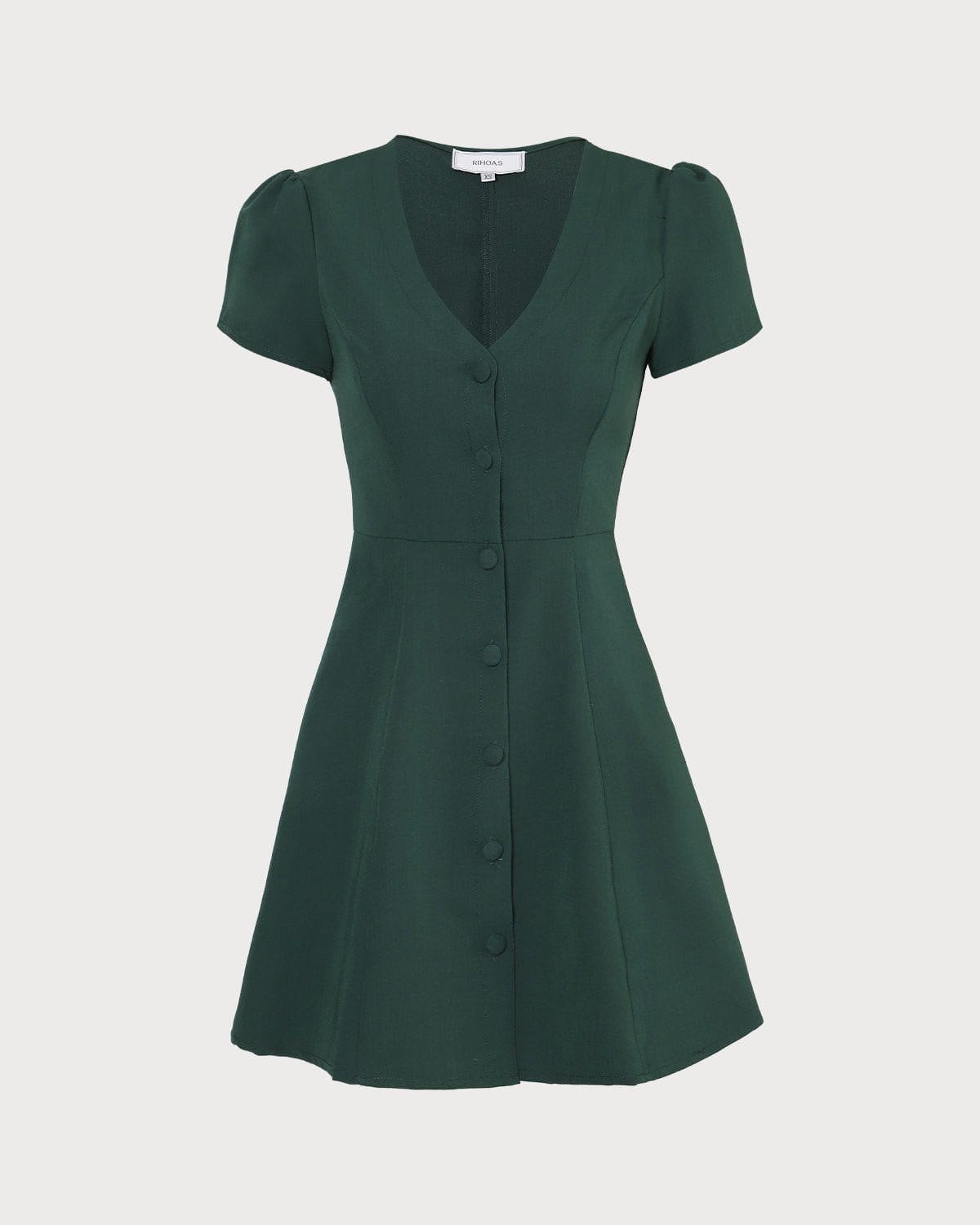 Button Front V Neck Mini Dress Women