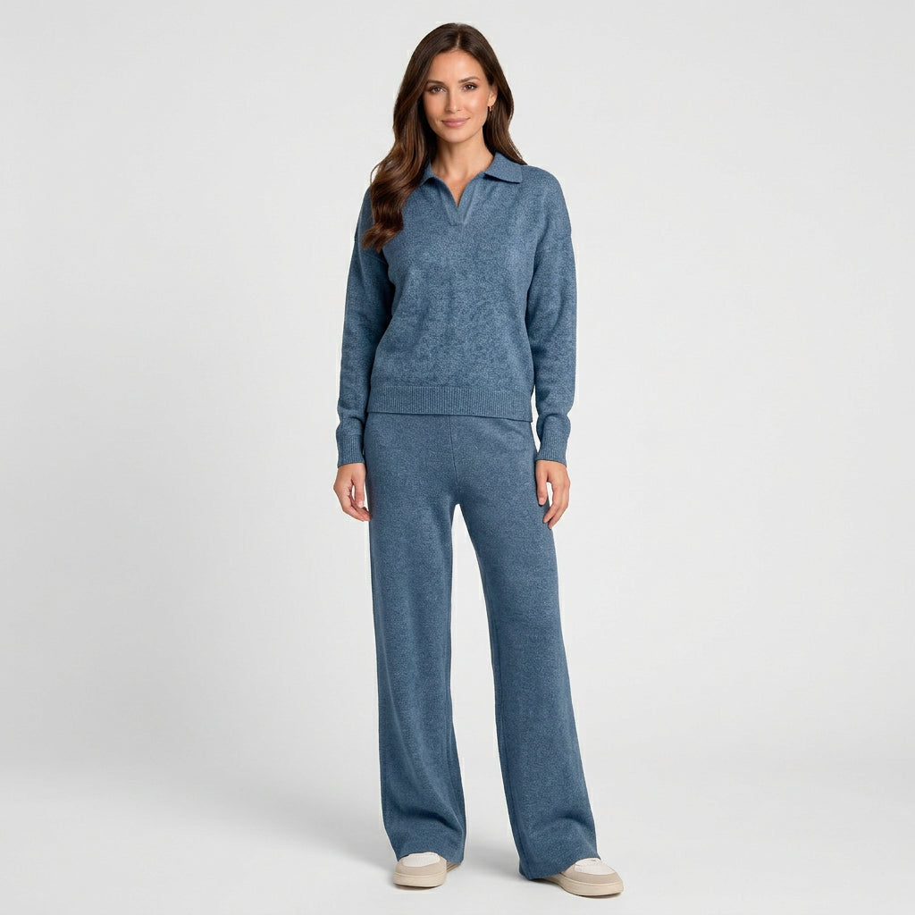 Women Knit Two Piece Set Long Sleeve Wide Leg Pants Casual Everyday