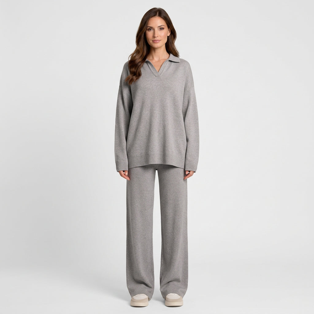 Women Knit Two Piece Set Long Sleeve Wide Leg Pants Casual Everyday