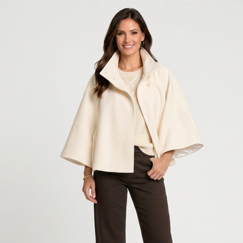 Women’s Belted Cape Jacket – High Neck Cape Coat