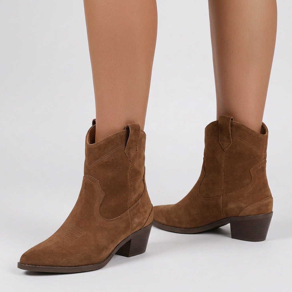 Women’s Western Ankle Boots Low Heel – Pointed Toe Cowboy Boots