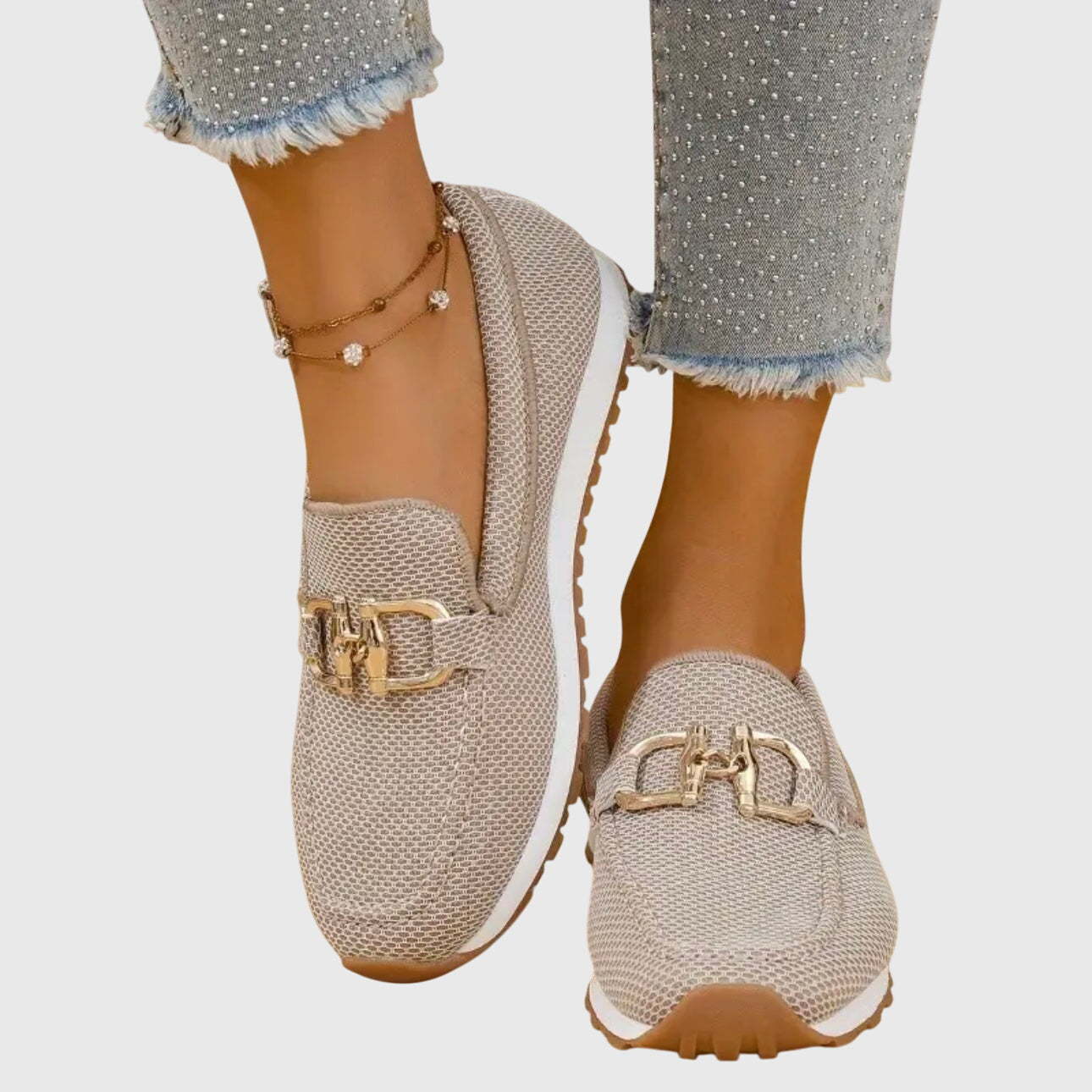 Women’s Slip On Loafers Metal Detail – Casual Comfort Flat Shoes