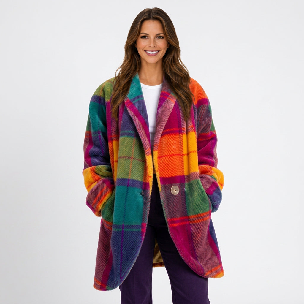 Women Multicolor Plaid Oversized Coat