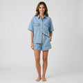 Women’s Denim Shorts Set Button Front – Collared Two Piece Casual Outfit