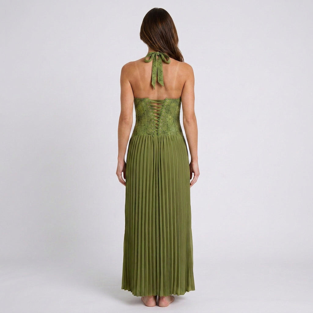Halter Pleated Maxi Dress Women
