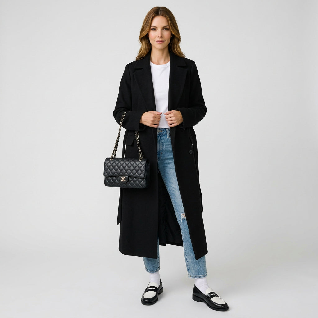 Women’s Long Trench Coat Button Front – Classic Tailored Outerwear