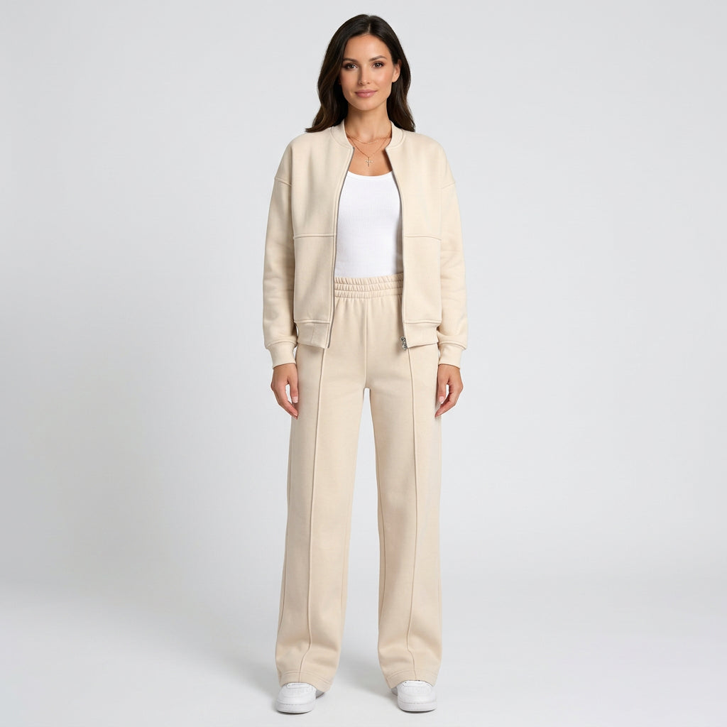 Women Two Piece Zip Jacket Set Wide Leg Pants Casual Everyday