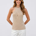 Women Beige Halter Knit Top