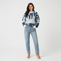 Women’s Abstract Knit Sweater – Crew Neck Long Sleeve Graphic Pullover