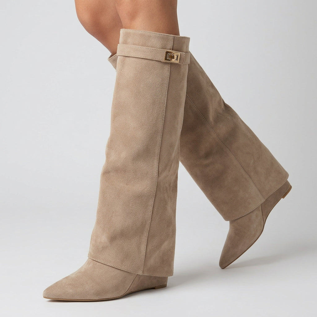 Women’s Mid Calf Boots – Pointed Toe Pull On Boots