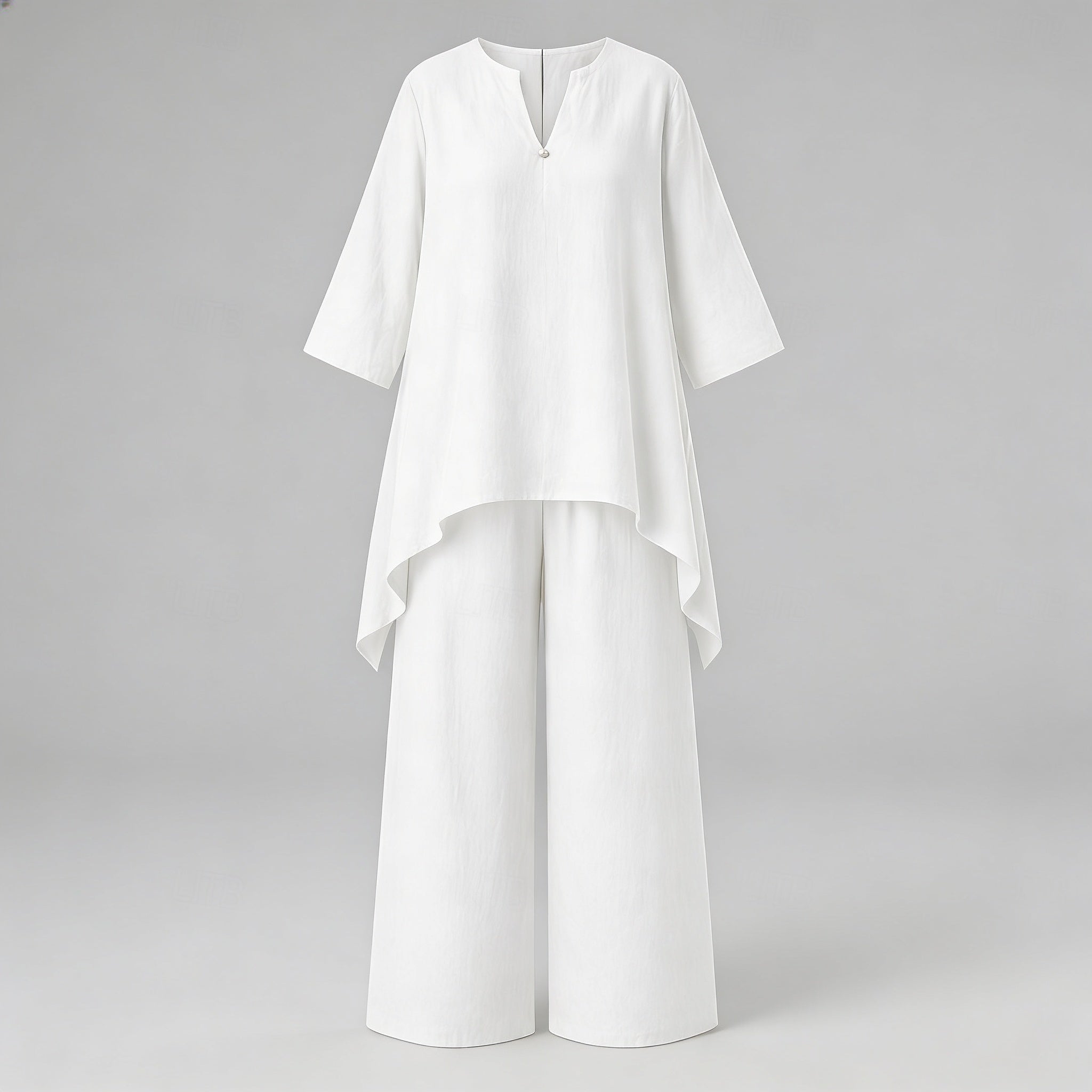 Women Two Piece Linen Set Long Tunic Top and Relaxed Pants Casual Everyday