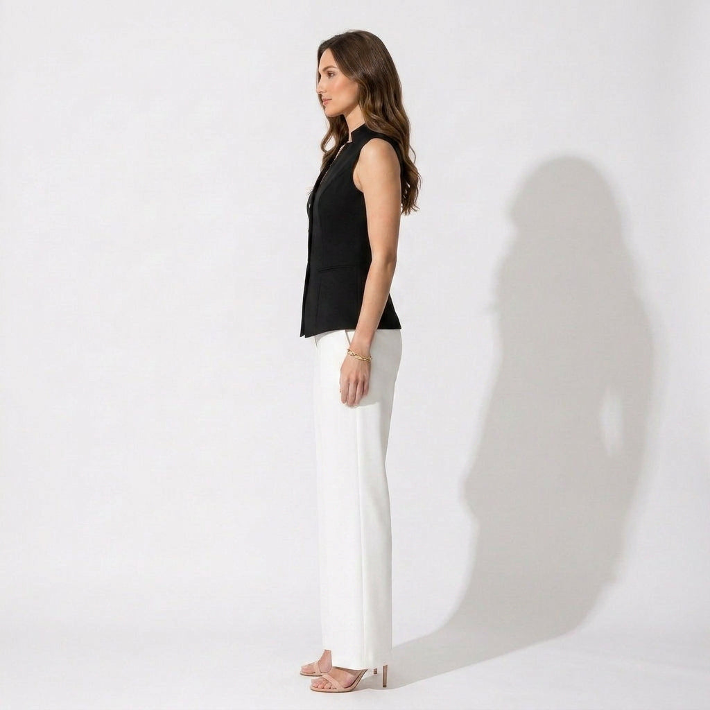 Women’s Tailored Vest Top – Sleeveless Button Front Workwear Blazer Vest