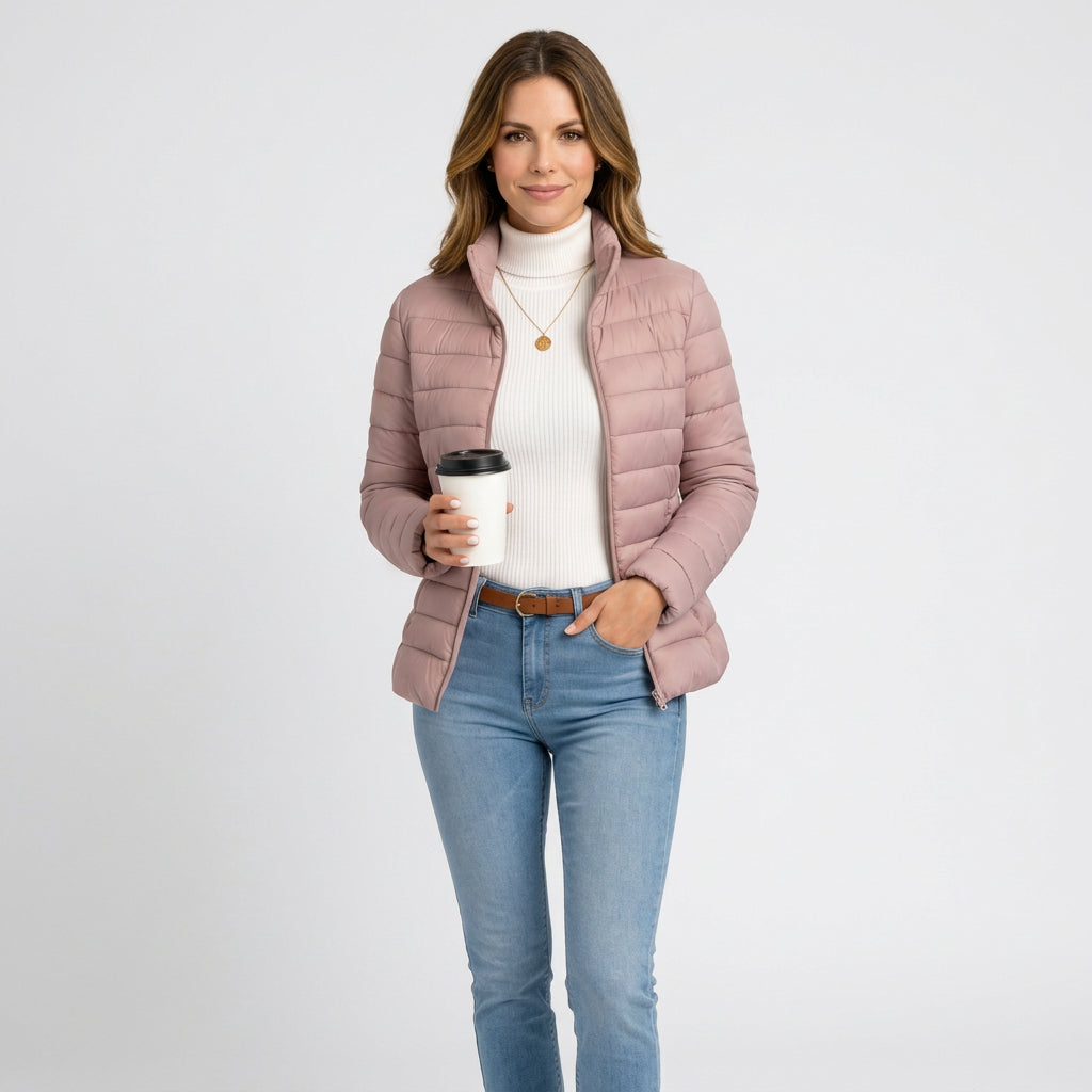 Women’s Puffer Jacket Zip Front – Lightweight Quilted Jacket