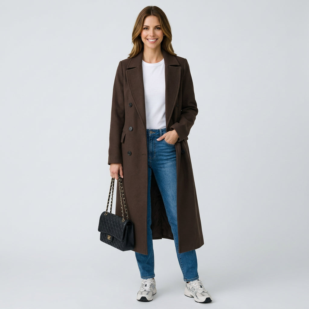 Women’s Long Trench Coat Button Front – Classic Tailored Outerwear